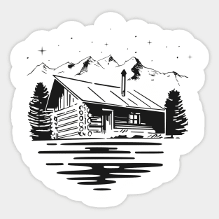 Wooden cabin in the middle of the forest Sticker